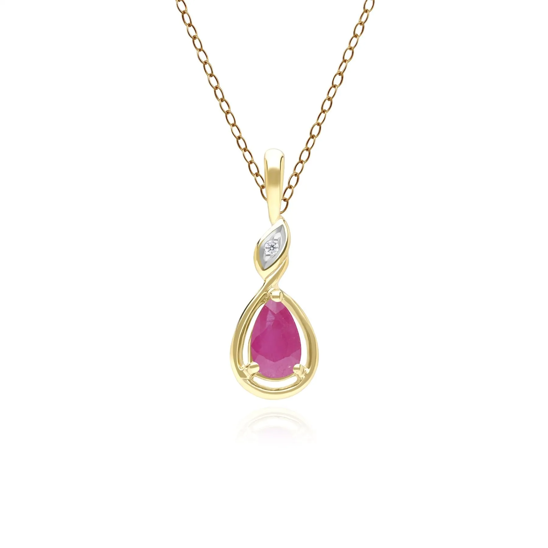 Classic Pear Ruby & Diamond Pendant Necklace In 9ct Yellow Gold sold by Gemondo Jewellery