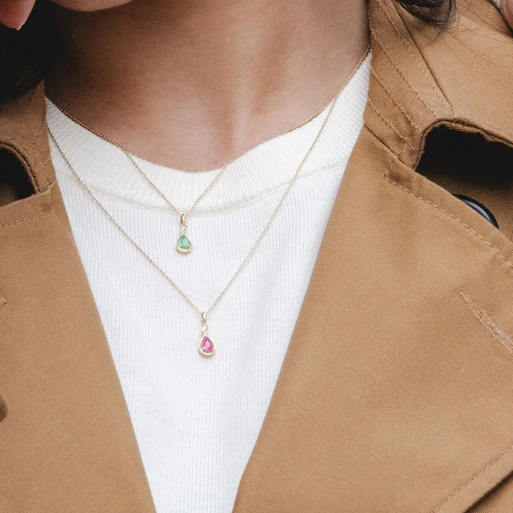 Classic Pear Emerald & Diamond Pendant Necklace In 9ct Yellow Gold sold by Gemondo Jewellery product image thumbnail 2