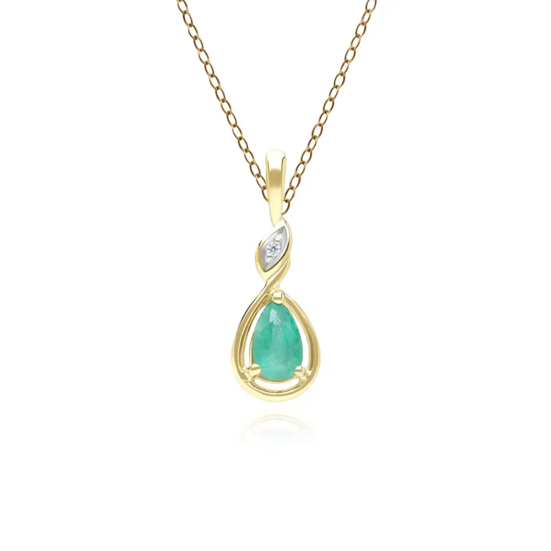 Classic Pear Emerald & Diamond Pendant Necklace In 9ct Yellow Gold sold by Gemondo Jewellery
