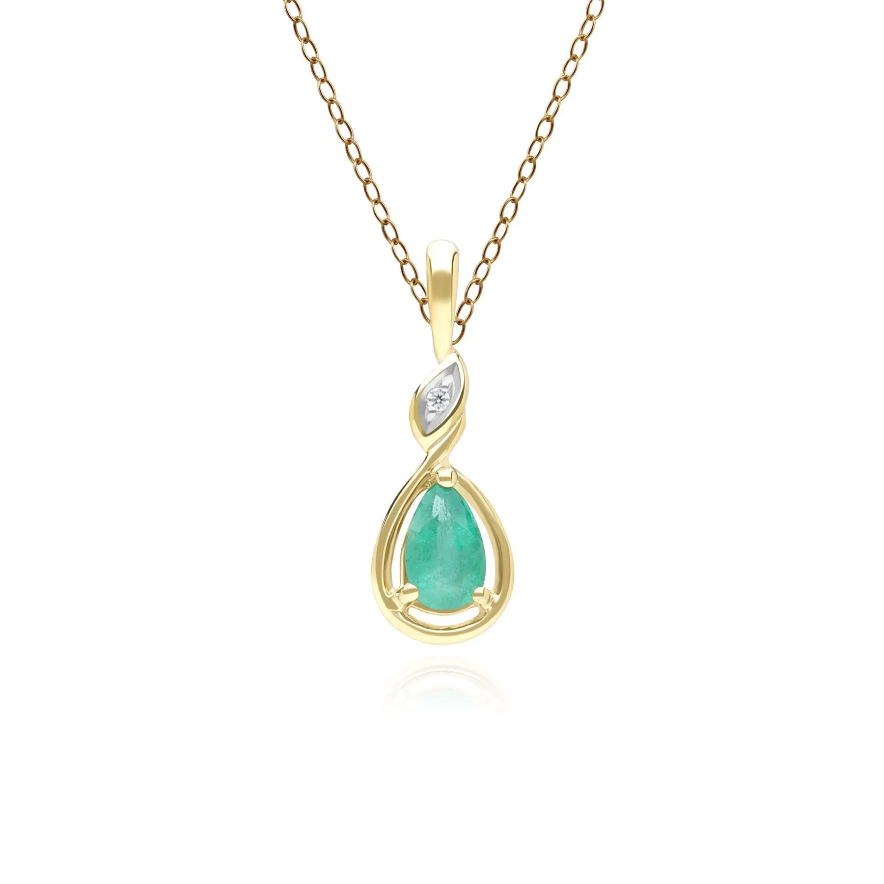 Classic Pear Emerald & Diamond Pendant Necklace In 9ct Yellow Gold sold by Gemondo Jewellery