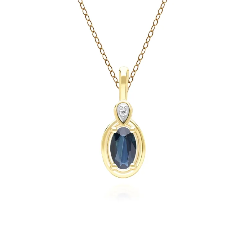 Classic Oval Sapphire & Round Diamond Pendant Necklace In 9ct Yellow Gold sold by Gemondo Jewellery