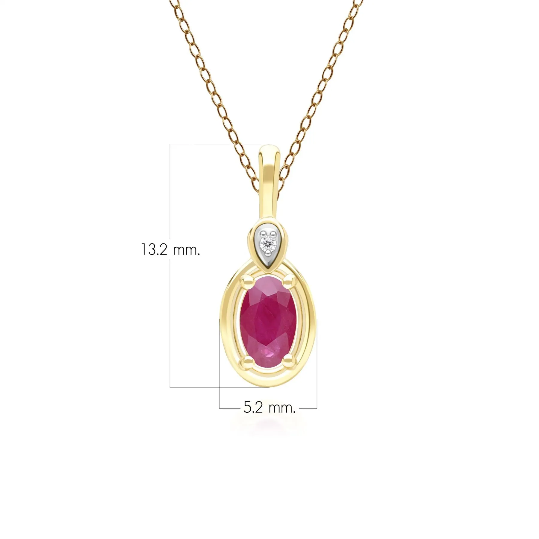 Classic Oval Ruby & Round Diamond Pendant Necklace In 9ct Yellow Gold sold by Gemondo Jewellery product image thumbnail 3