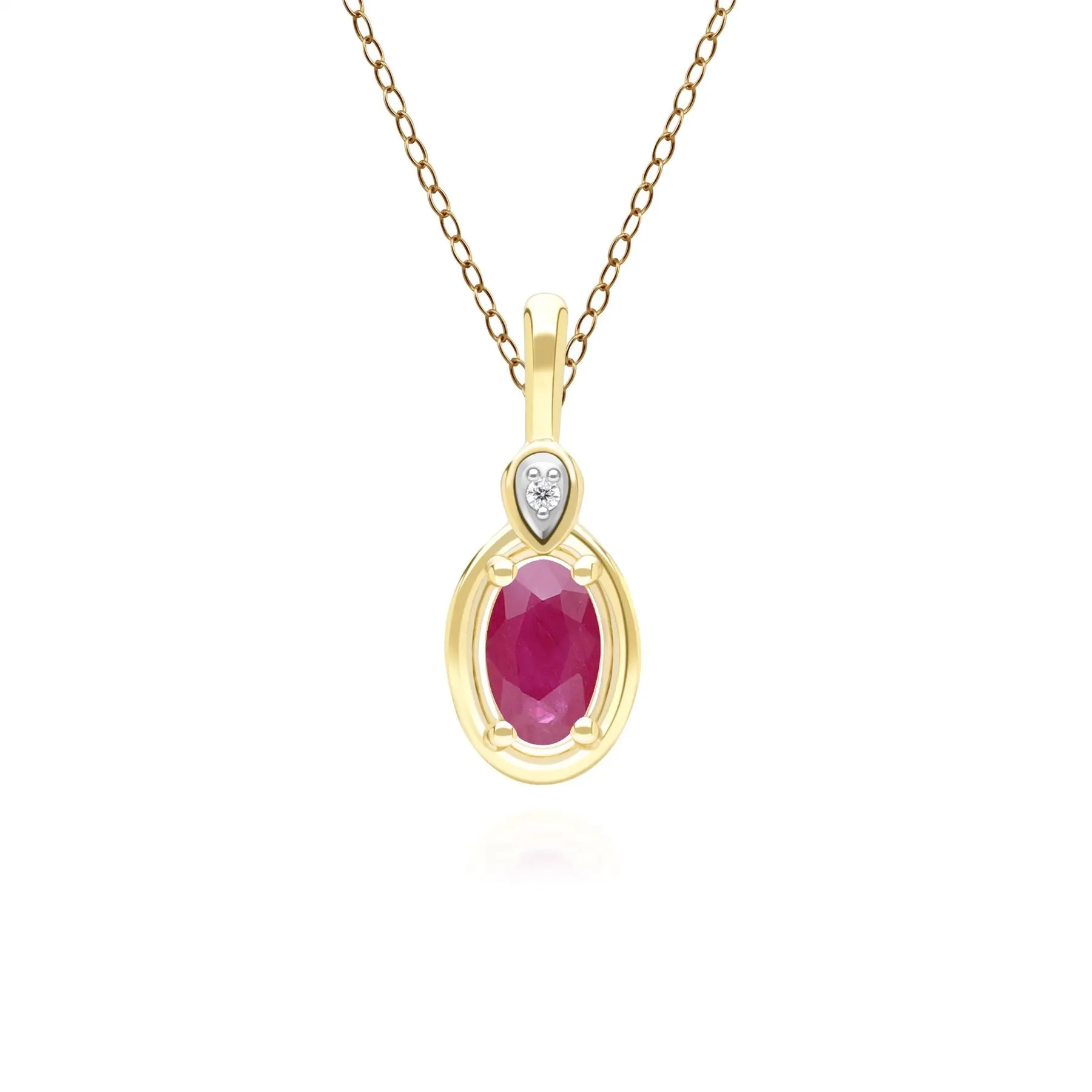 Classic Oval Ruby & Round Diamond Pendant Necklace In 9ct Yellow Gold sold by Gemondo Jewellery