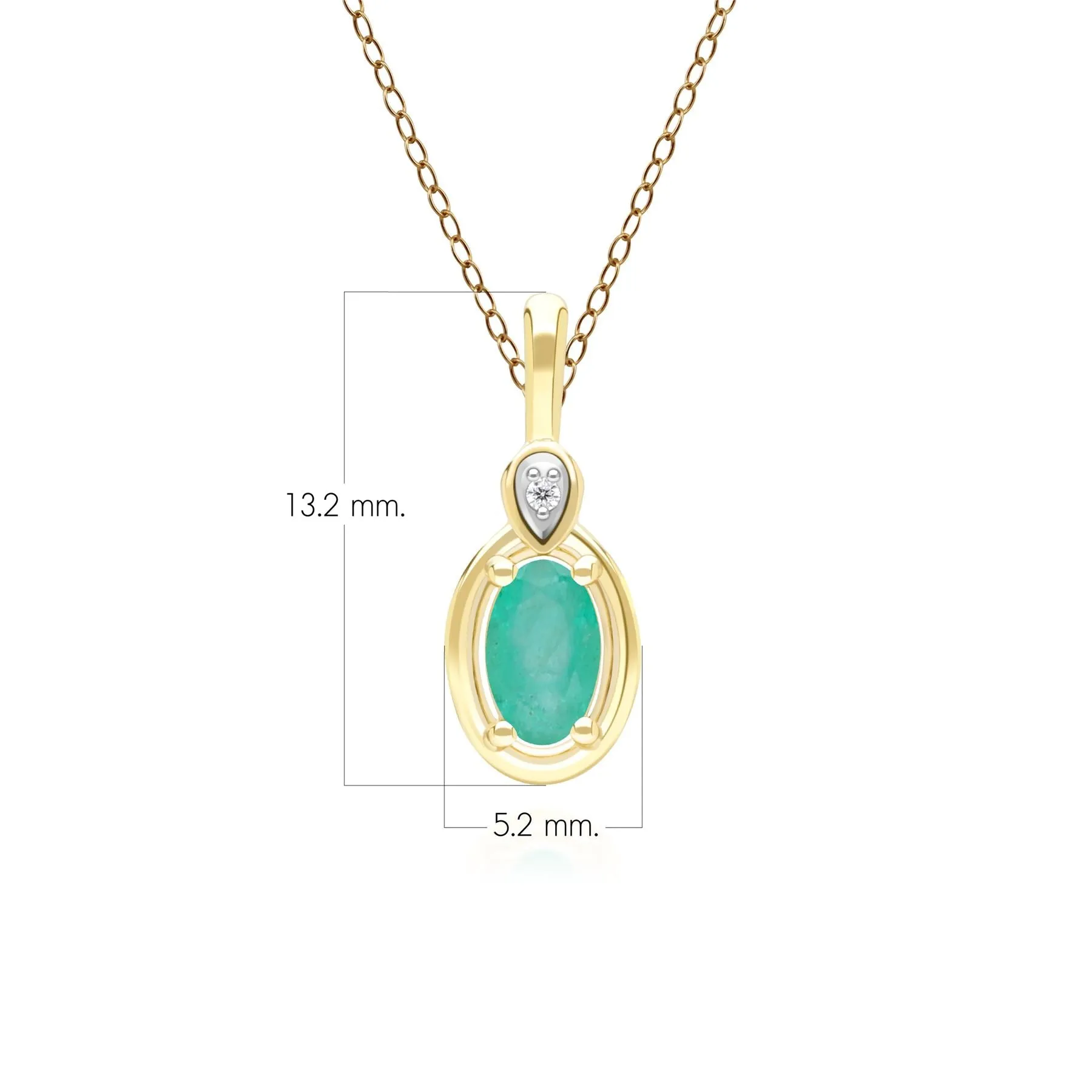 Classic Oval Emerald & Round Diamond Pendant Necklace In 9ct Yellow Gold sold by Gemondo Jewellery product image thumbnail 3