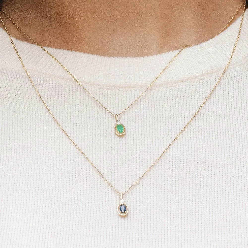 Classic Oval Emerald & Round Diamond Pendant Necklace In 9ct Yellow Gold sold by Gemondo Jewellery product image thumbnail 2