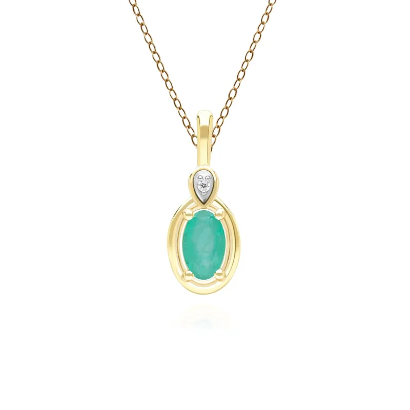 Classic Oval Emerald & Round Diamond Pendant Necklace In 9ct Yellow Gold sold by Gemondo Jewellery