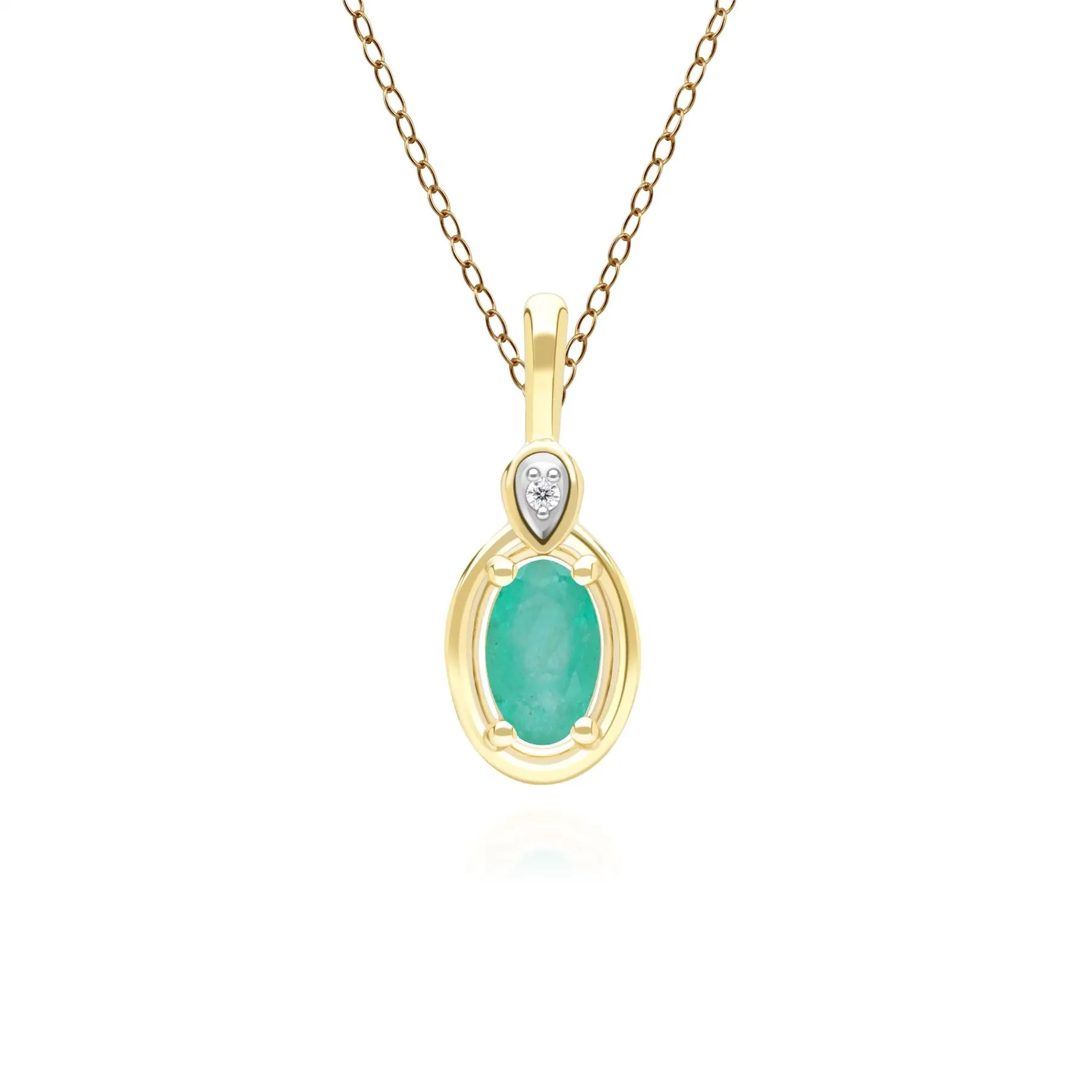 Classic Oval Emerald & Round Diamond Pendant Necklace In 9ct Yellow Gold sold by Gemondo Jewellery