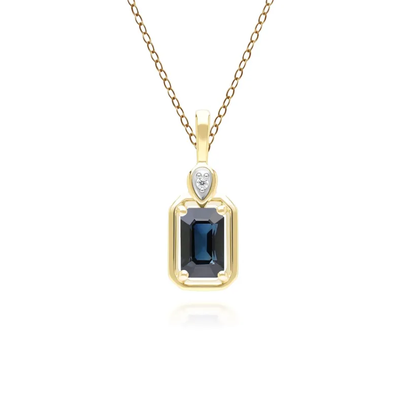 Classic Sapphire Baguette & Diamond Pendant Necklace In 9ct Yellow Gold sold by Gemondo Jewellery