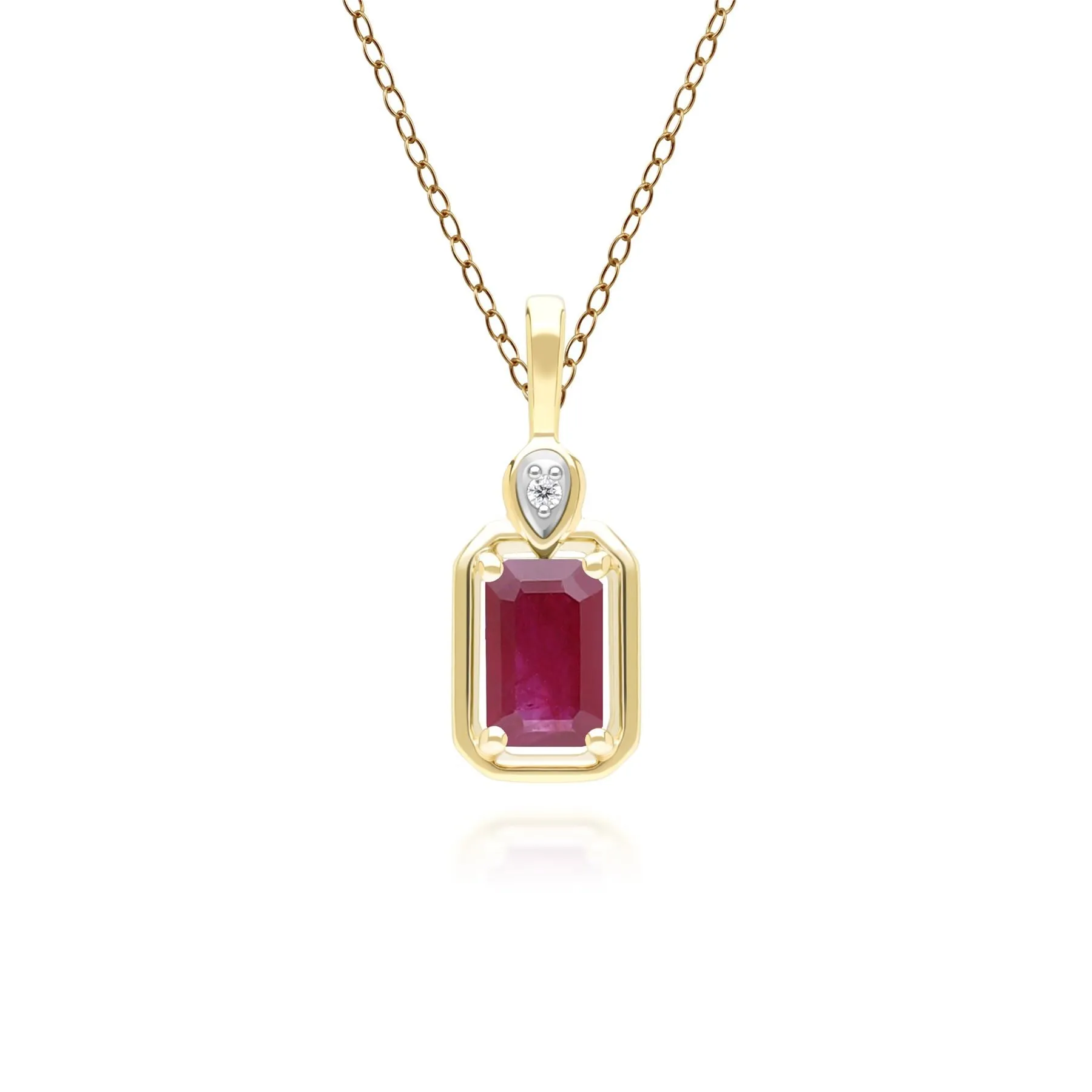 Classic Ruby Baguette & Diamond Pendant Necklace In 9ct Yellow Gold sold by Gemondo Jewellery