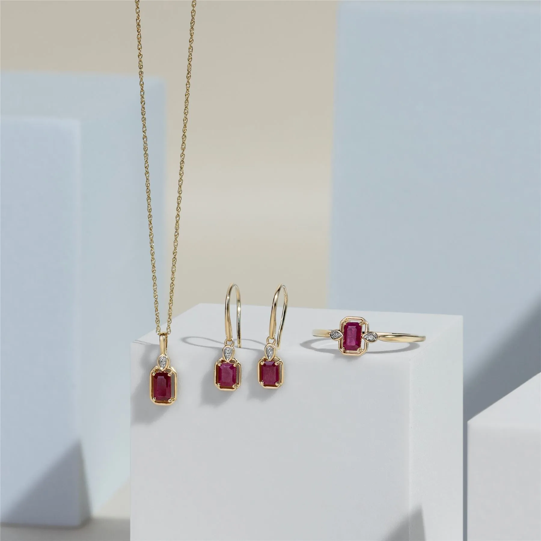 Classic Ruby Baguette & Diamond Pendant Necklace In 9ct Yellow Gold sold by Gemondo Jewellery product image thumbnail 4