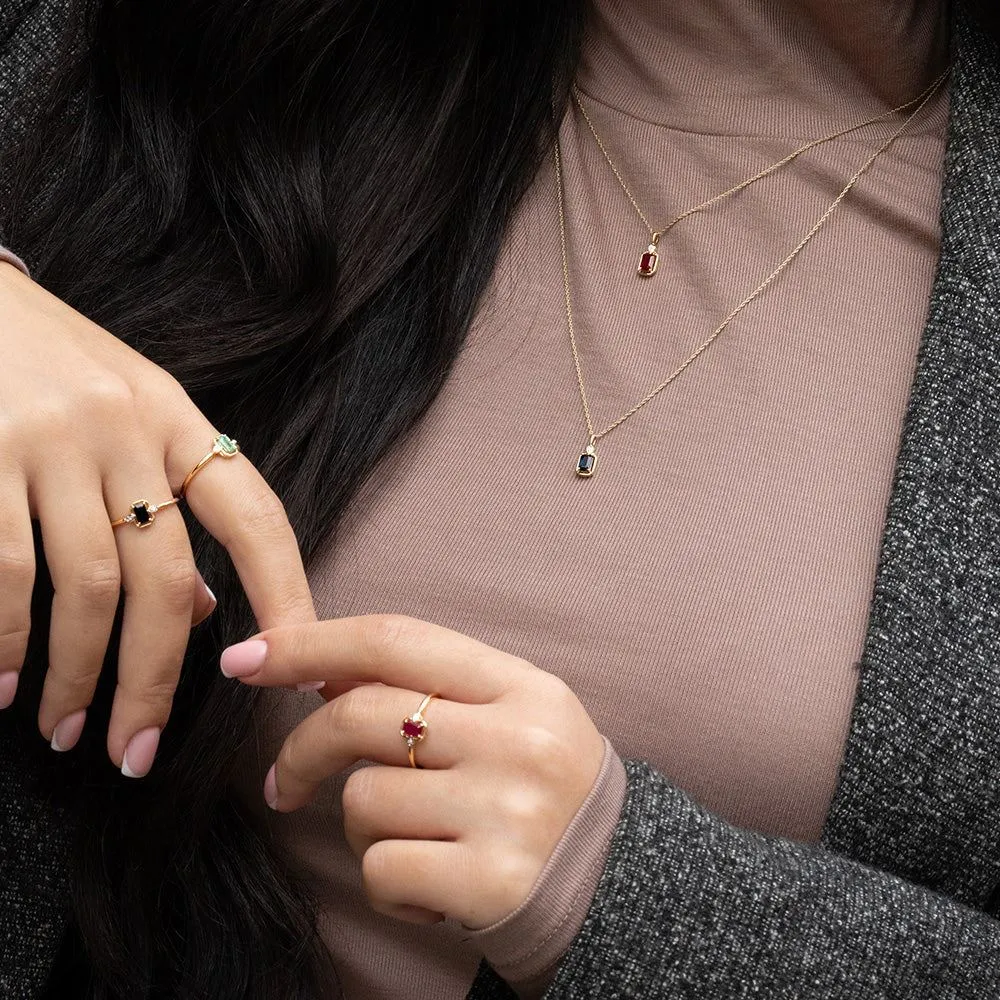 Classic Ruby Baguette & Diamond Pendant Necklace In 9ct Yellow Gold sold by Gemondo Jewellery product image thumbnail 2