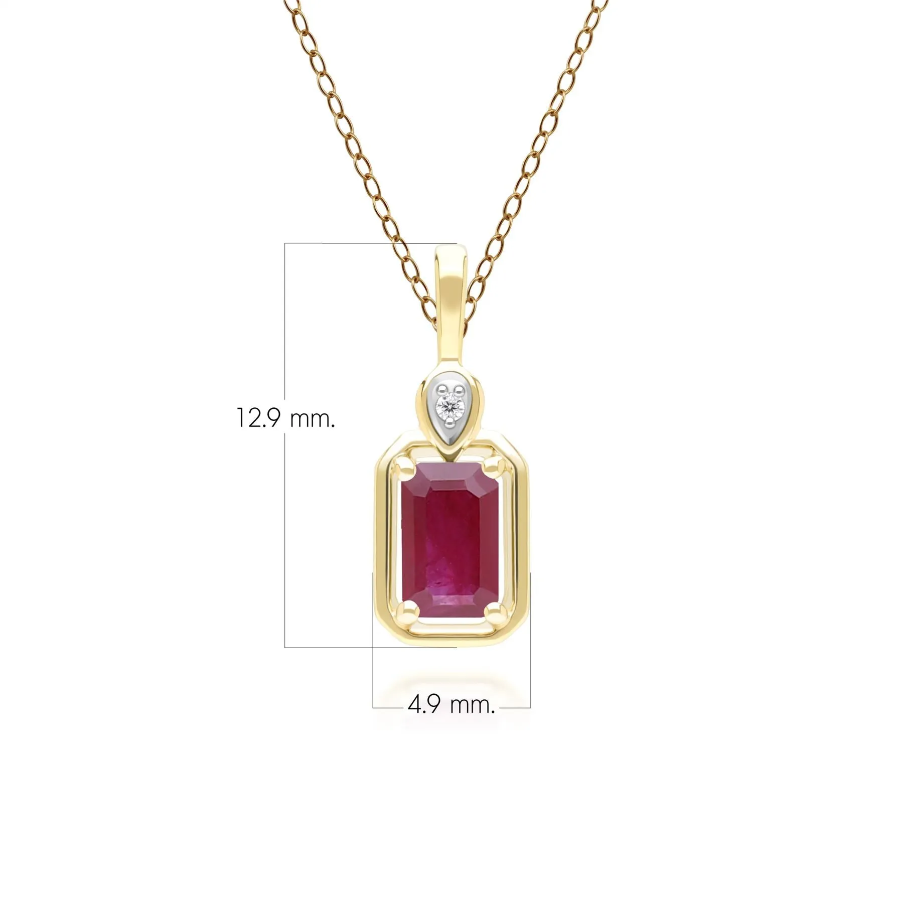 Classic Ruby Baguette & Diamond Pendant Necklace In 9ct Yellow Gold sold by Gemondo Jewellery product image thumbnail 3