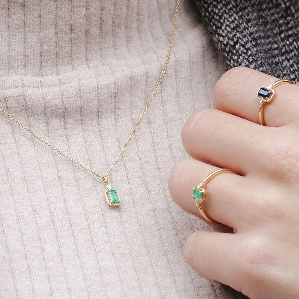 Classic Emerald Baguette & Diamond Pendant Necklace In 9ct Yellow Gold sold by Gemondo Jewellery product image thumbnail 2