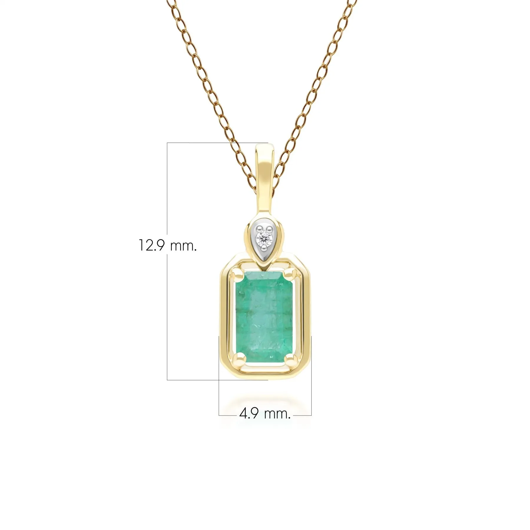 Classic Emerald Baguette & Diamond Pendant Necklace In 9ct Yellow Gold sold by Gemondo Jewellery product image thumbnail 3
