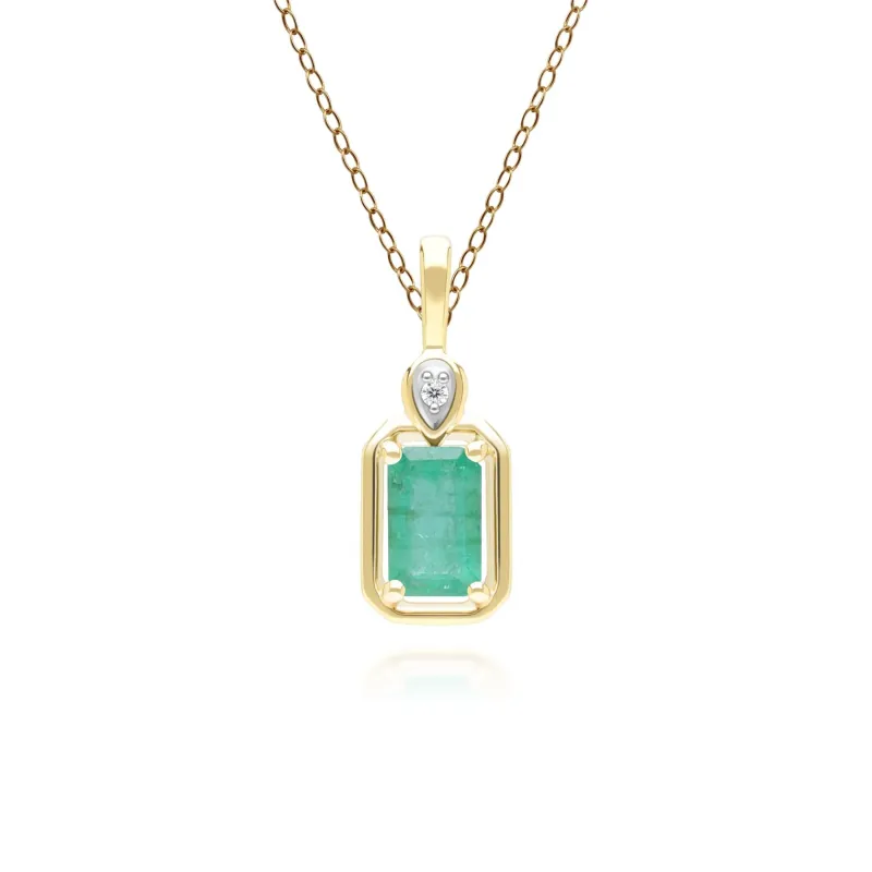 Classic Emerald Baguette & Diamond Pendant Necklace In 9ct Yellow Gold sold by Gemondo Jewellery