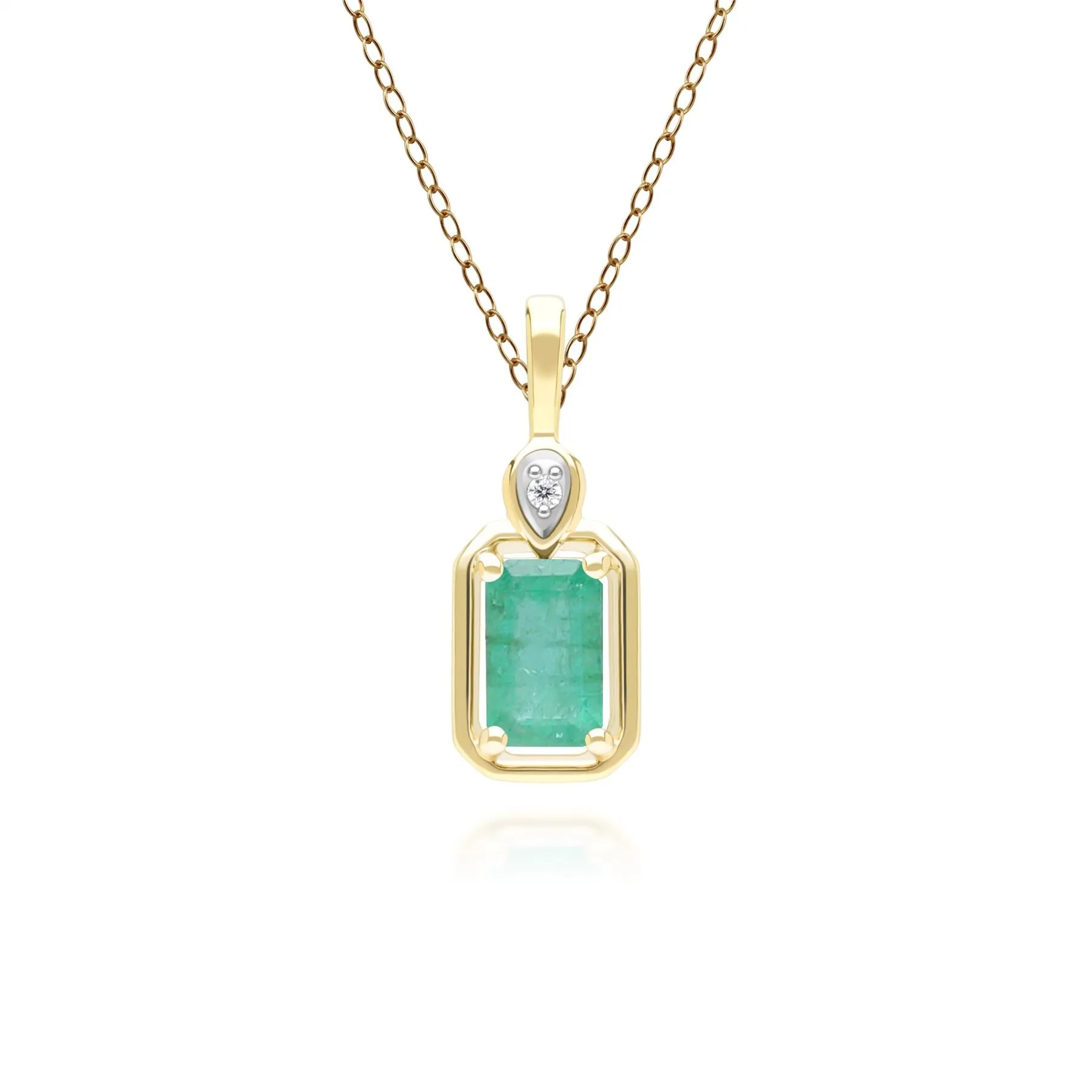 Classic Emerald Baguette & Diamond Pendant Necklace In 9ct Yellow Gold sold by Gemondo Jewellery