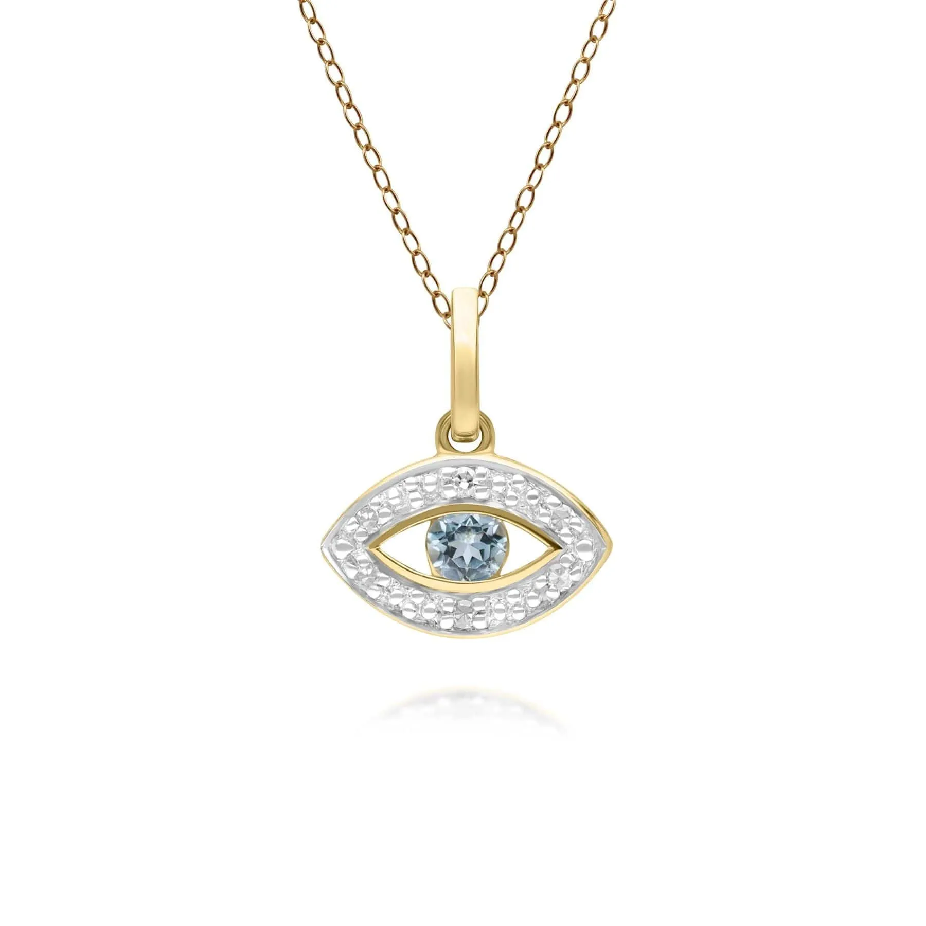 ECFEW™ Dainty Evil Eye Blue Topaz & Diamond Pendant in 9ct Yellow Gold sold by Gemondo Jewellery