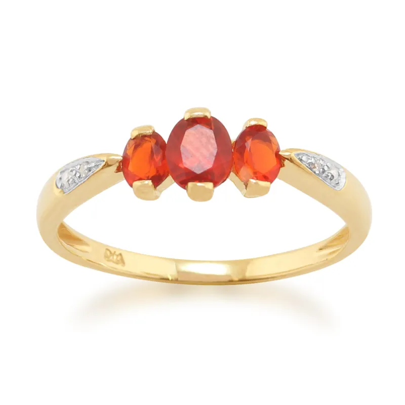 Gemondo 9ct Yellow Gold 0.47ct Fire Opal & Diamond Three Stone Style Ring sold by Gemondo Jewellery