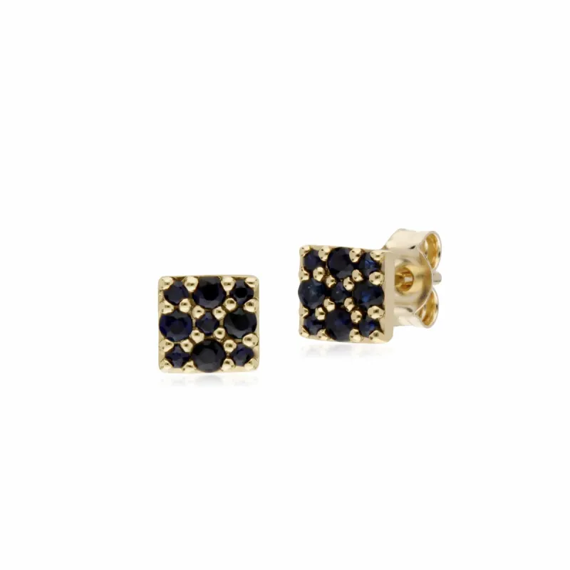 Classic Style Round Sapphire Cluster Stud Earrings in 9ct Yellow Gold sold by Gemondo Jewellery