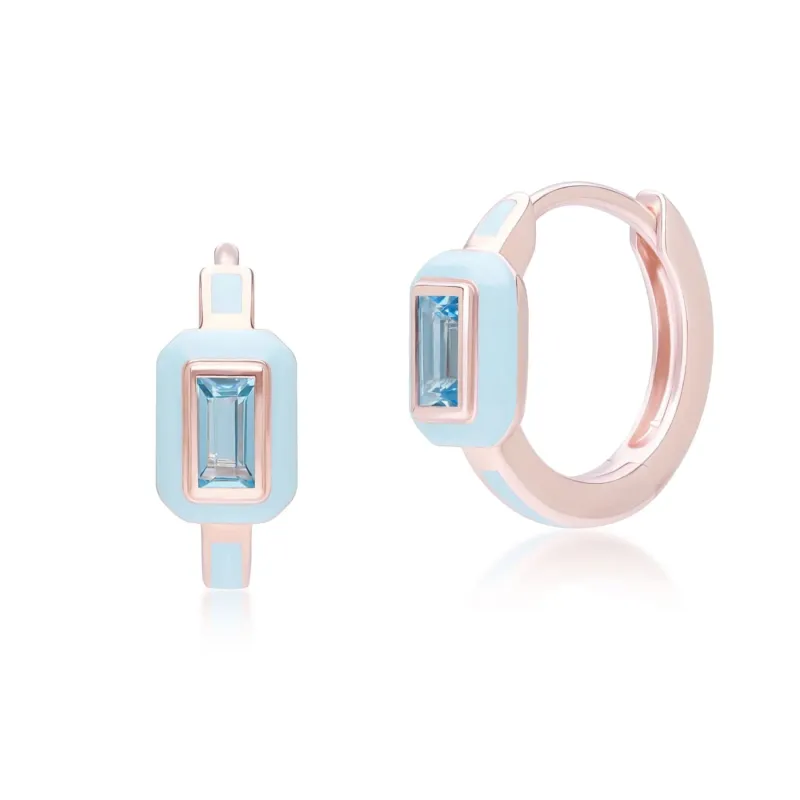 Siberian Waltz Blue Enamel & Swiss Blue Topaz Hoop Earrings In Rose Gold Vermeil sold by Gemondo Jewellery