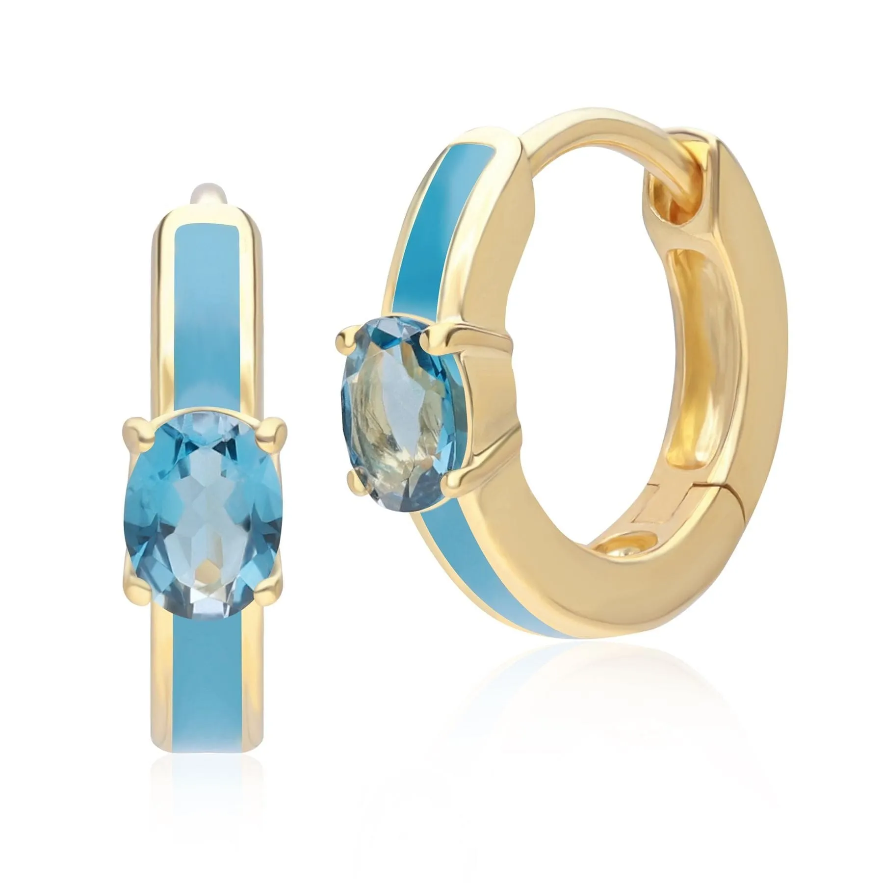 Siberian Waltz Blue Enamel & London Blue Topaz Hoop Earrings in Gold vermeil sold by Gemondo Jewellery