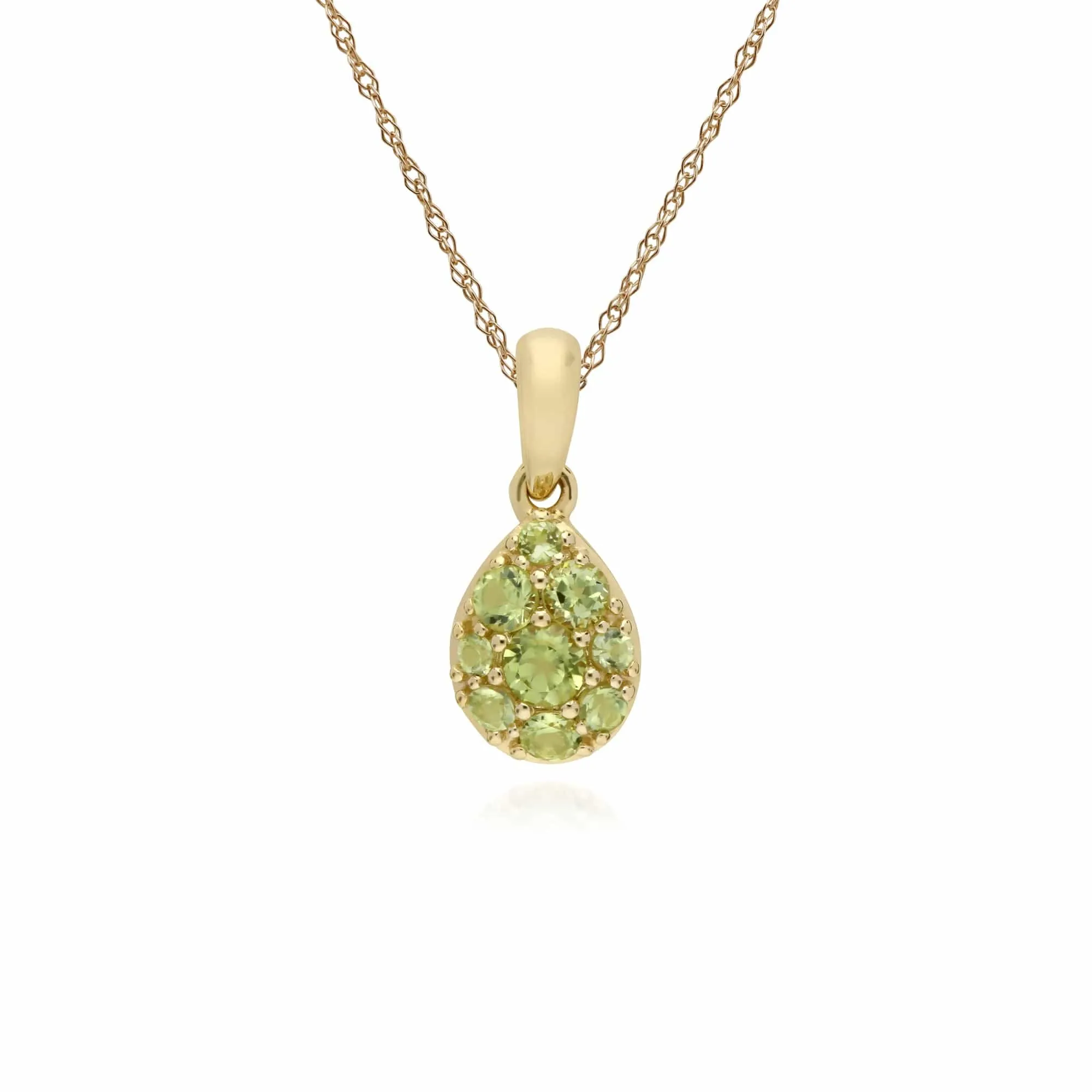 Cluster Round Peridot Pear Shaped Pendant & Chain in 9ct Yellow Gold sold by Gemondo Jewellery