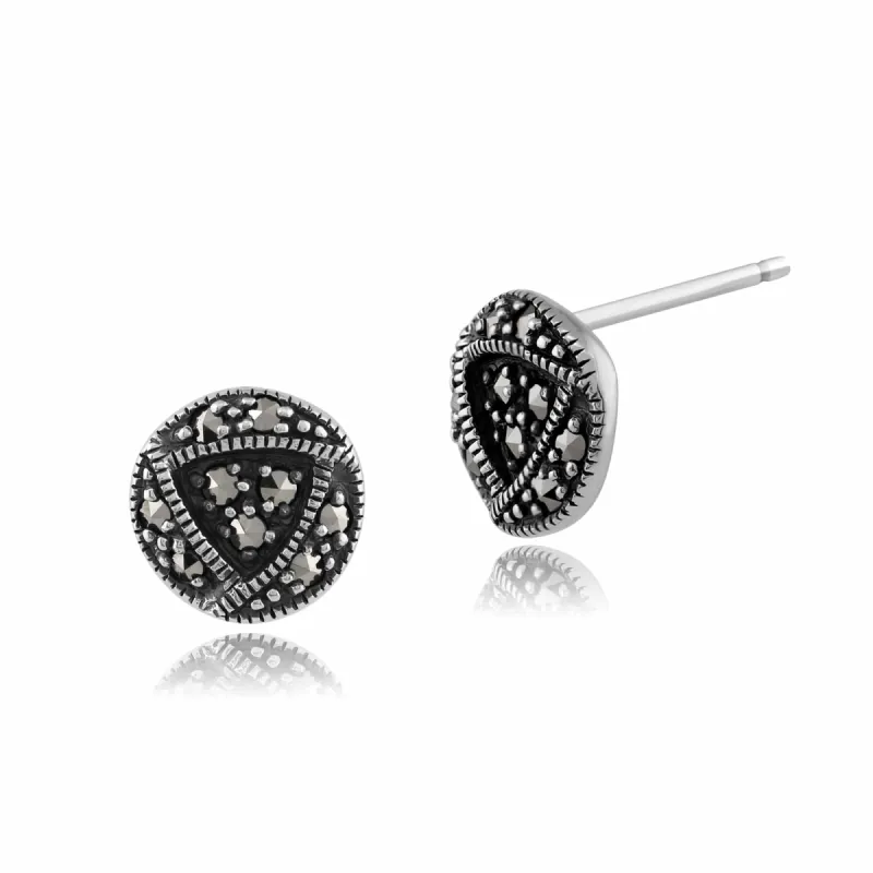Rennie Mackintosh Round Marcasite Stud Earrings in 925 Sterling Silver sold by Gemondo Jewellery