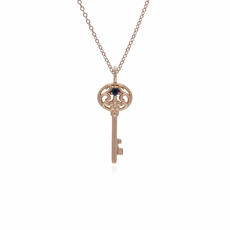 Gemondo Rose Gold Plated Sterling Silver Sapphire Big Key Charm sold by Gemondo Jewellery