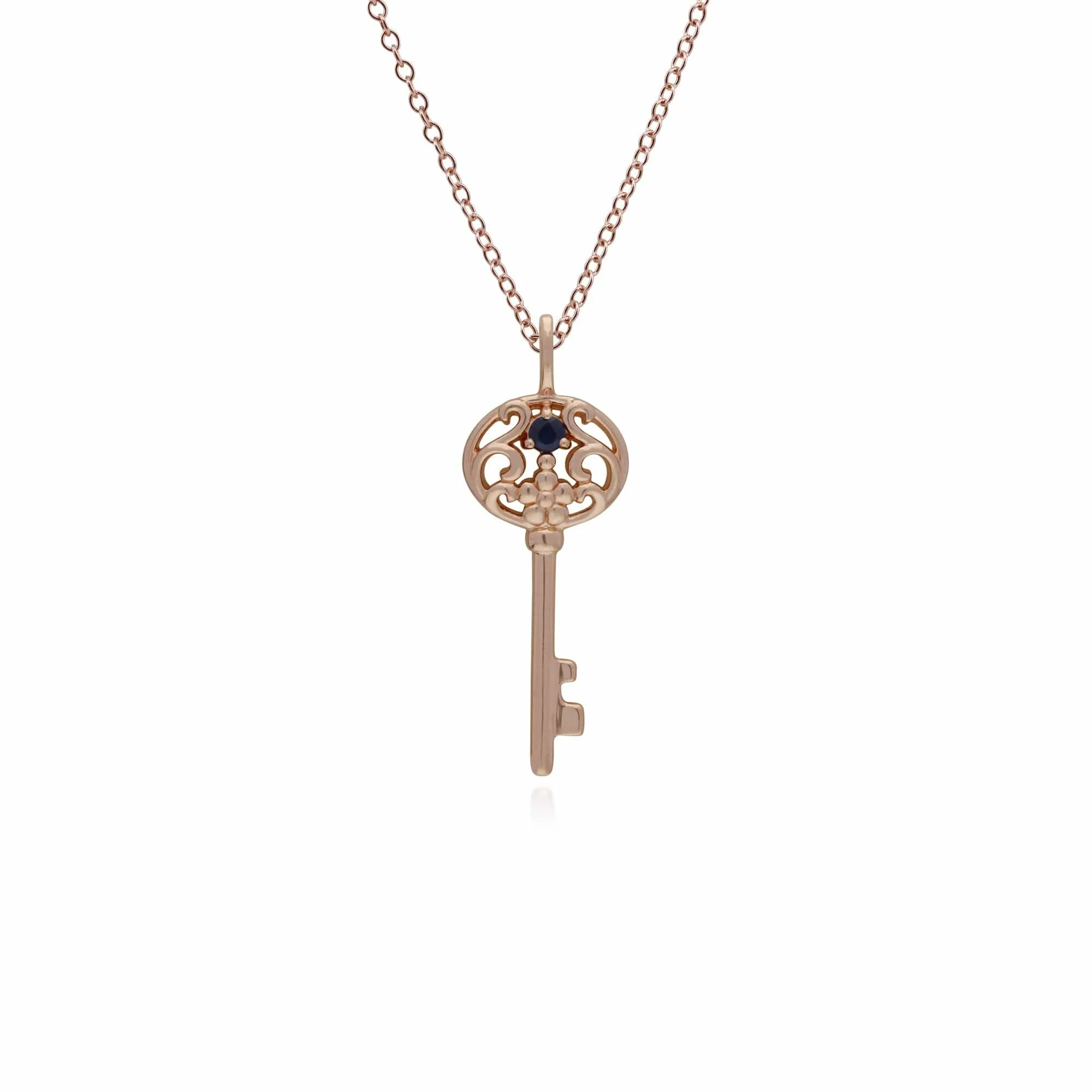 Gemondo Rose Gold Plated Sterling Silver Sapphire Big Key Charm sold by Gemondo Jewellery