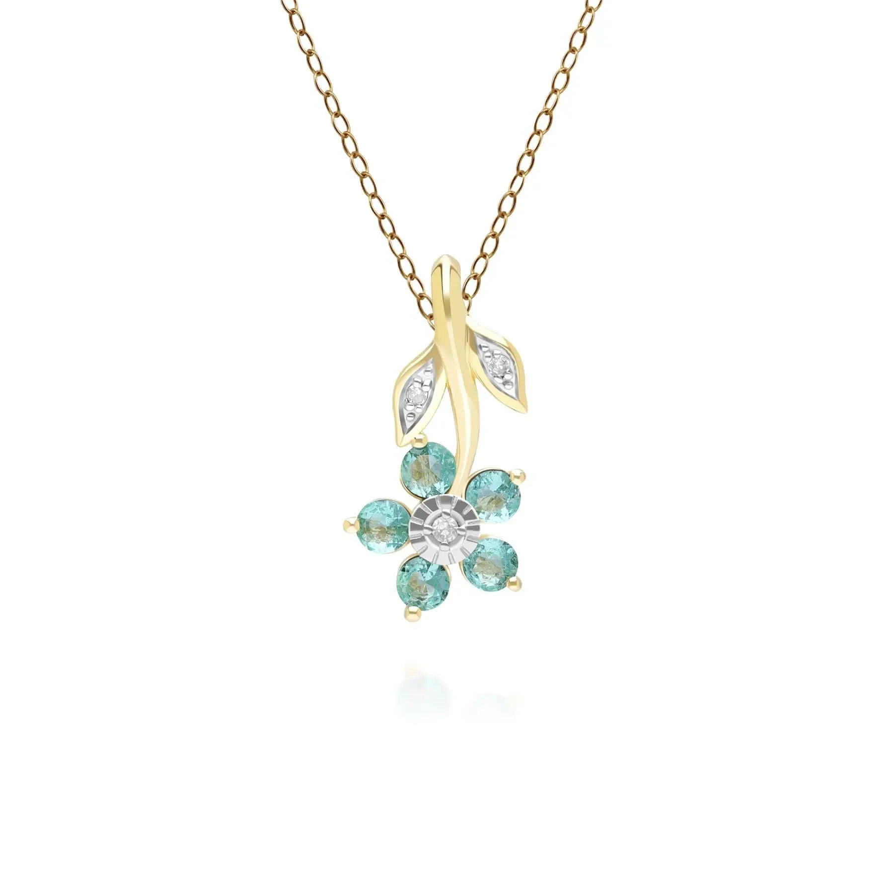 Floral Emerald & Diamond Pendant Necklace in 9ct Yellow Gold sold by Gemondo Jewellery