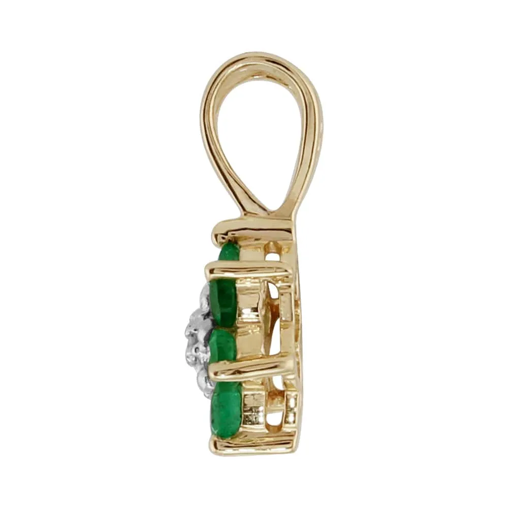 Floral Round Emerald & Diamond Cluster Stud Earrings & Pendant Set in 9ct Yellow Gold sold by Gemondo Jewellery product image thumbnail 5