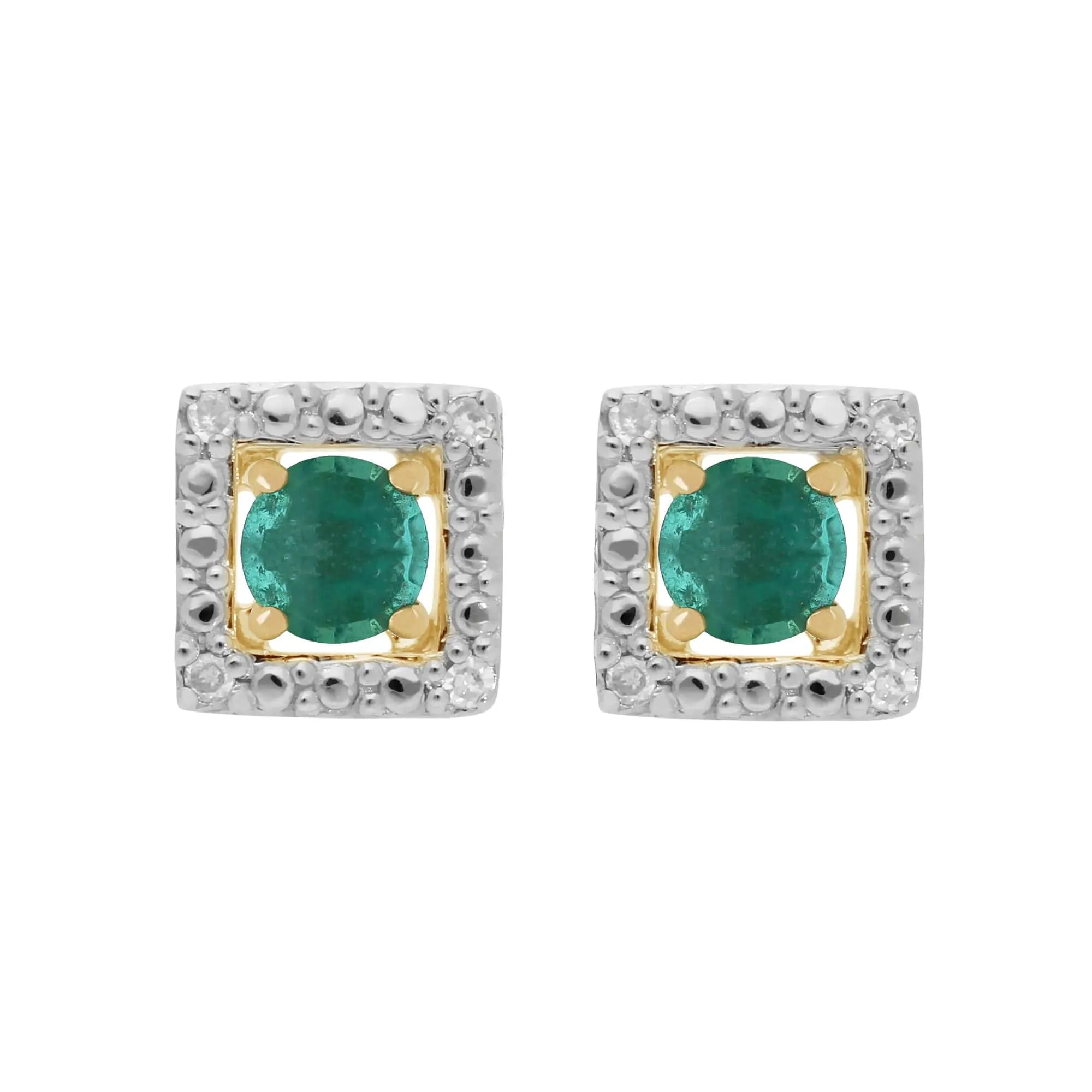Classic Round Emerald Stud Earrings with Detachable Diamond Square Earrings Jacket Set in 9ct Yellow Gold sold by Gemondo Jewellery