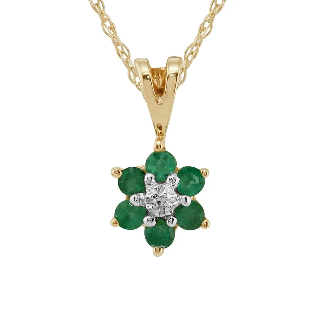 Floral Round Emerald & Diamond Cluster Stud Earrings & Pendant Set in 9ct Yellow Gold sold by Gemondo Jewellery product image thumbnail 4