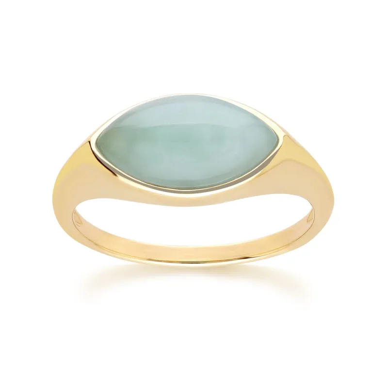 Classic Marquise Green Jadeite Ring in 9ct Yellow Gold sold by Gemondo Jewellery