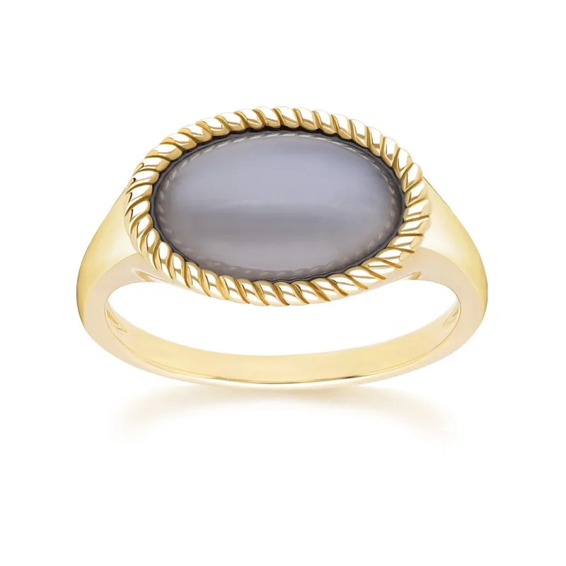 Classic Oval Black Moonstone Ring in 9ct Yellow Gold sold by Gemondo Jewellery