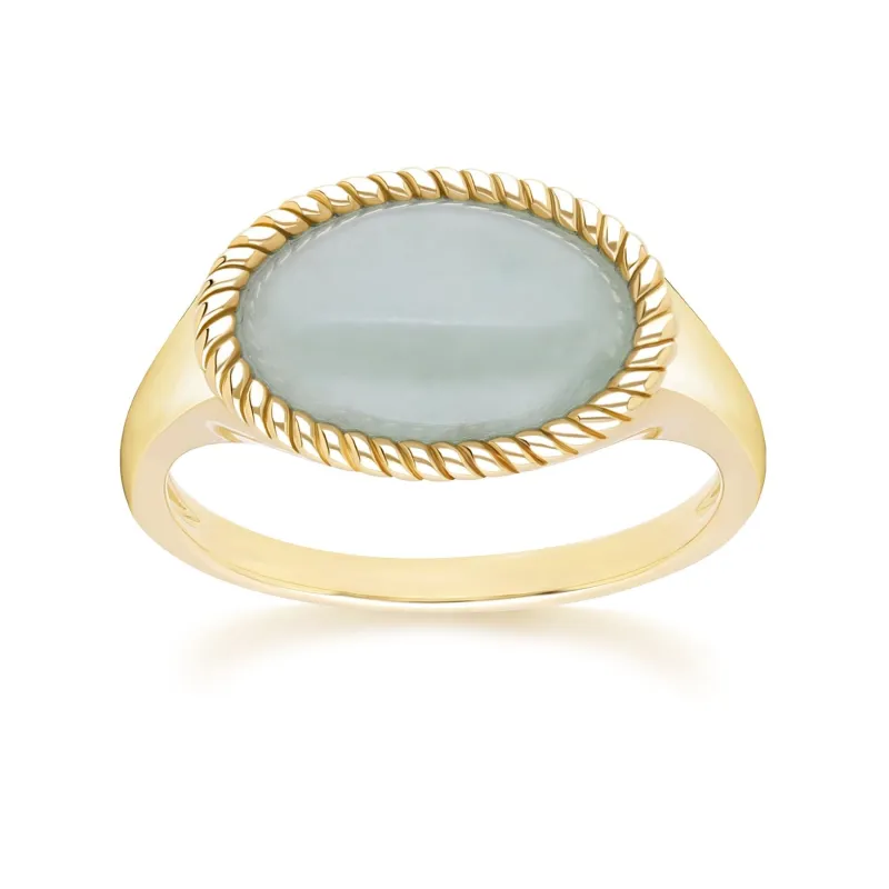 Classic Oval Green Jadeite Ring in 9ct Yellow Gold sold by Gemondo Jewellery