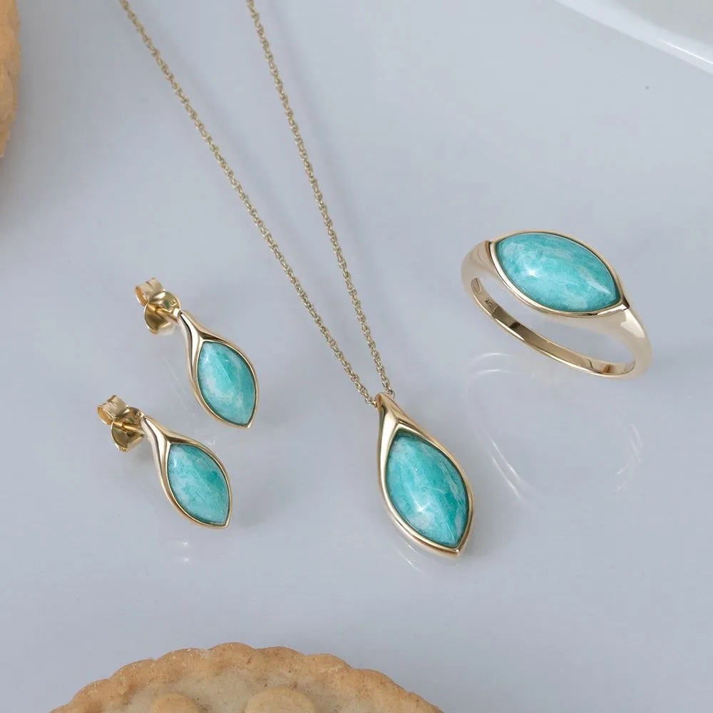 Classic Marquise Amazonite Pendant Necklace in 9ct Yellow Gold sold by Gemondo Jewellery product image thumbnail 4