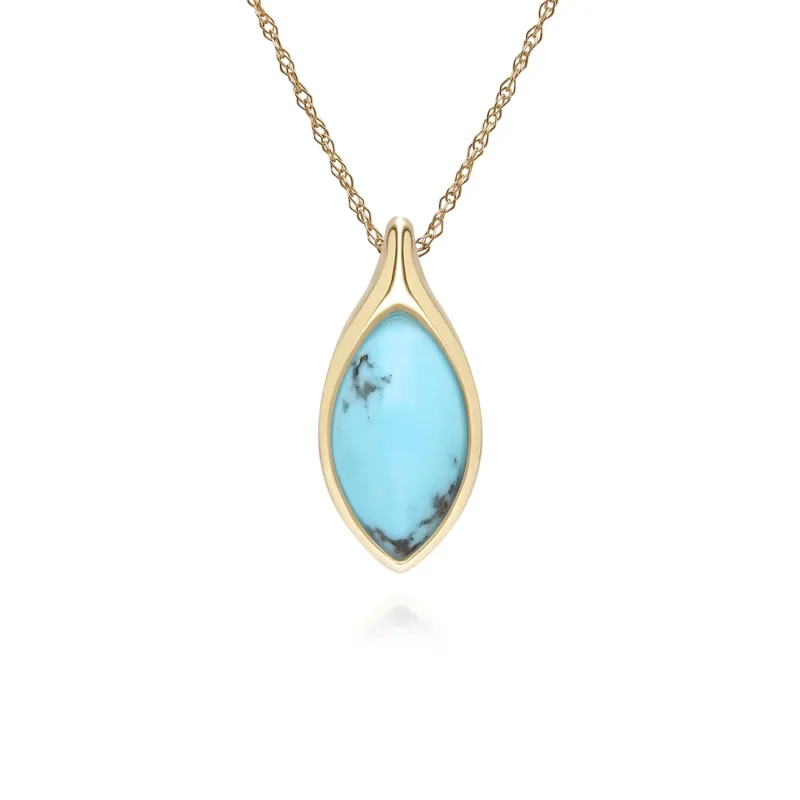 Classic Marquise Turquoise Pendant Necklace in 9ct Yellow Gold sold by Gemondo Jewellery