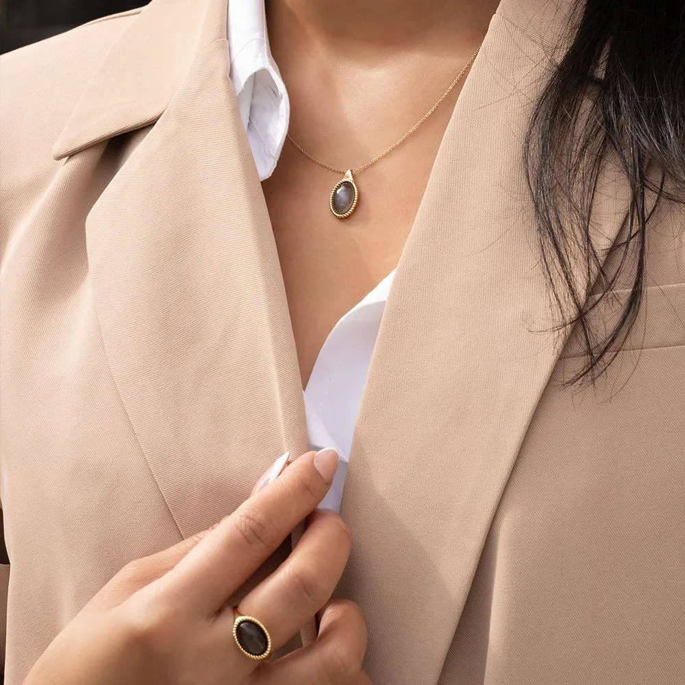 Classic Oval Black Moonstone Pendant Necklace in 9ct Yellow Gold sold by Gemondo Jewellery product image thumbnail 2