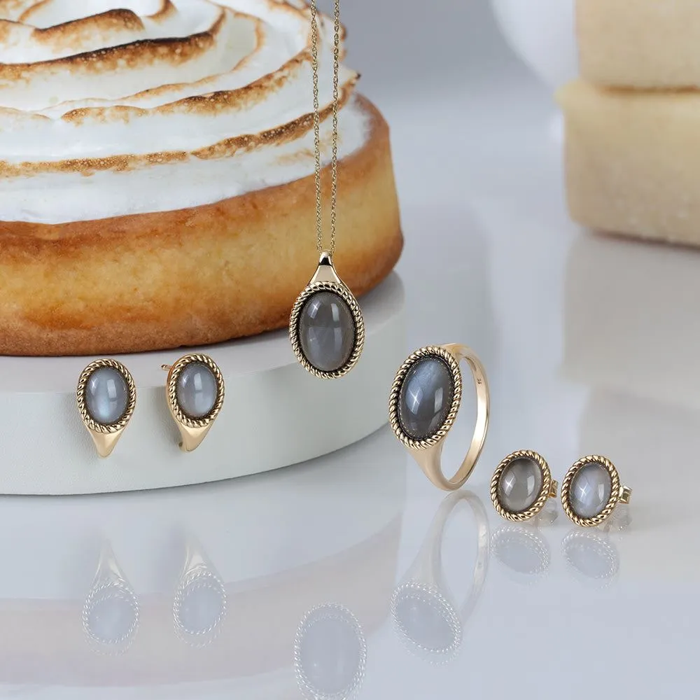 Classic Oval Black Moonstone Pendant Necklace in 9ct Yellow Gold sold by Gemondo Jewellery product image thumbnail 4