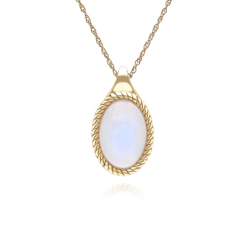 Classic Oval Rainbow Moonstone Pendant Necklace in 9ct Yellow Gold sold by Gemondo Jewellery