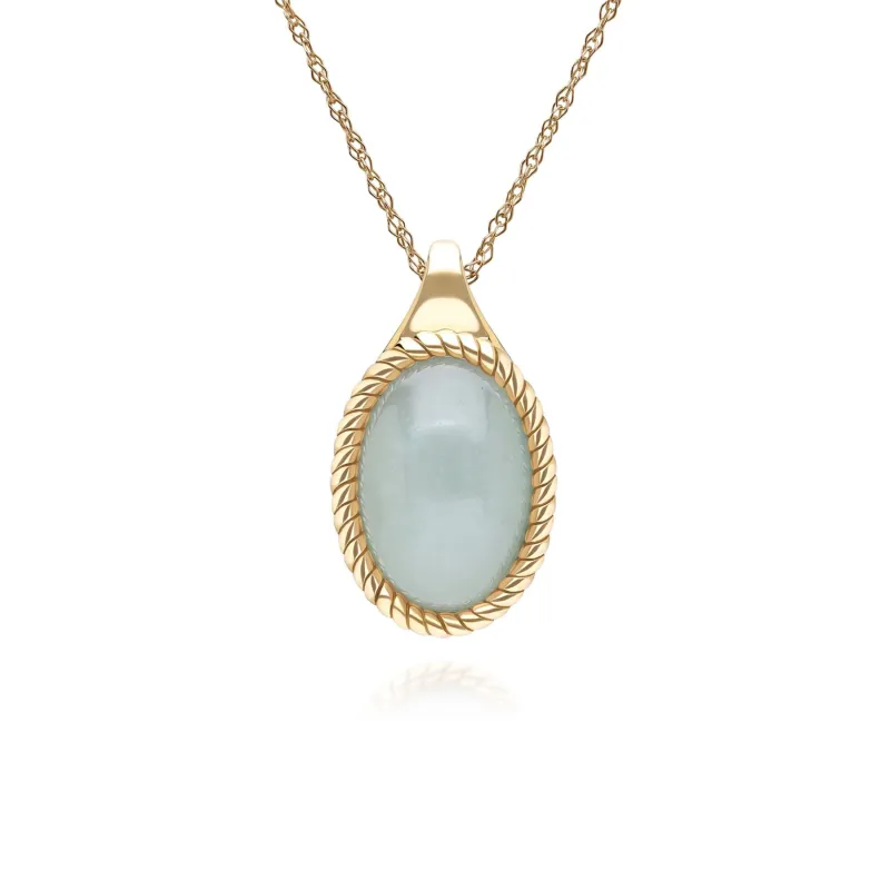 Classic Oval Green Jadeite Pendant Necklace in 9ct Yellow Gold sold by Gemondo Jewellery