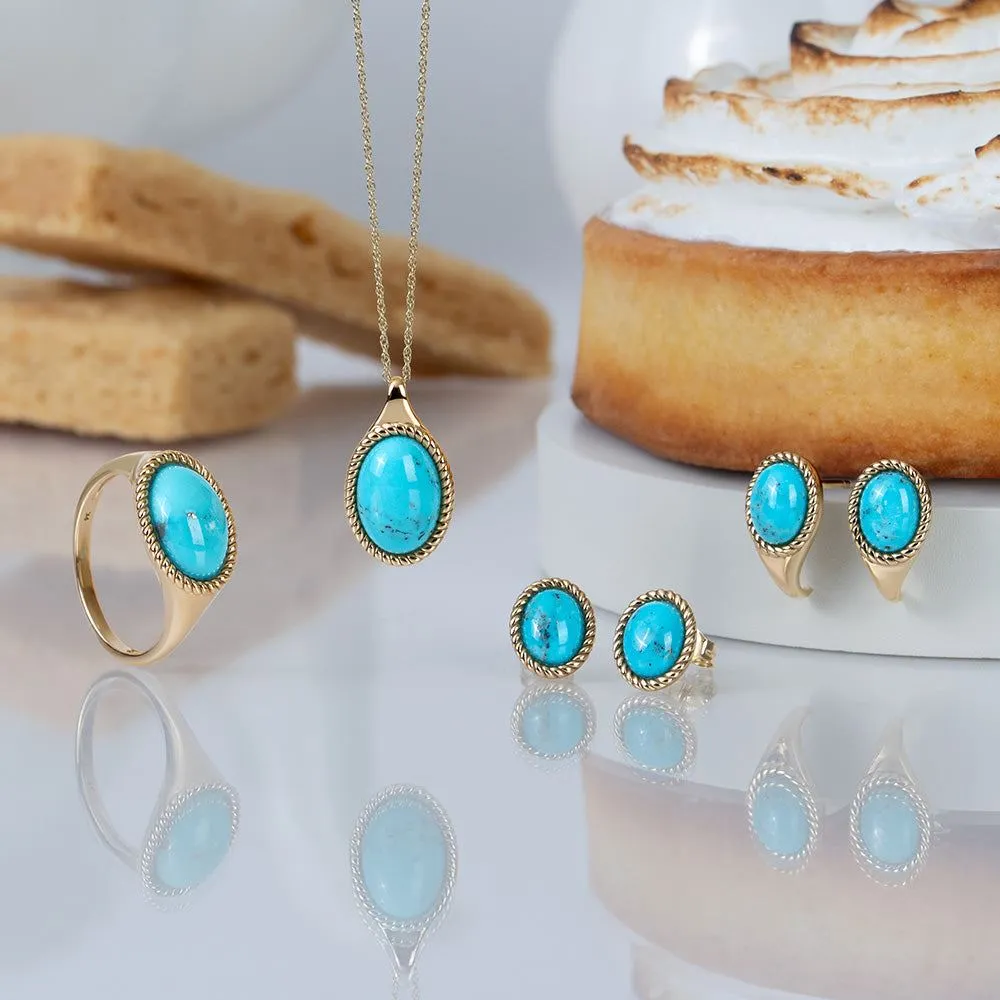 Classic Oval Turquoise Pendant Necklace in 9ct Yellow Gold sold by Gemondo Jewellery product image thumbnail 4