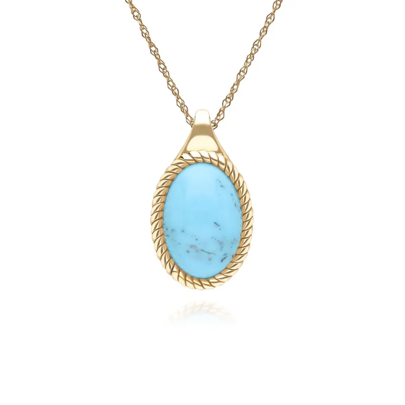 Classic Oval Turquoise Pendant Necklace in 9ct Yellow Gold sold by Gemondo Jewellery