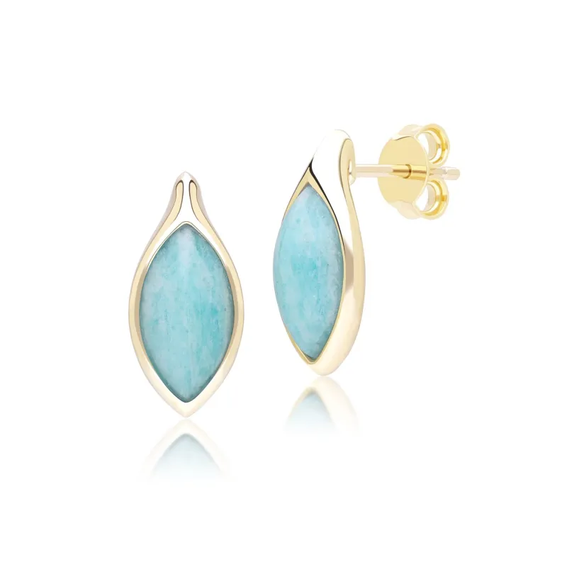 Classic Marquise Amazonite Stud Earrings in 9ct Yellow Gold sold by Gemondo Jewellery