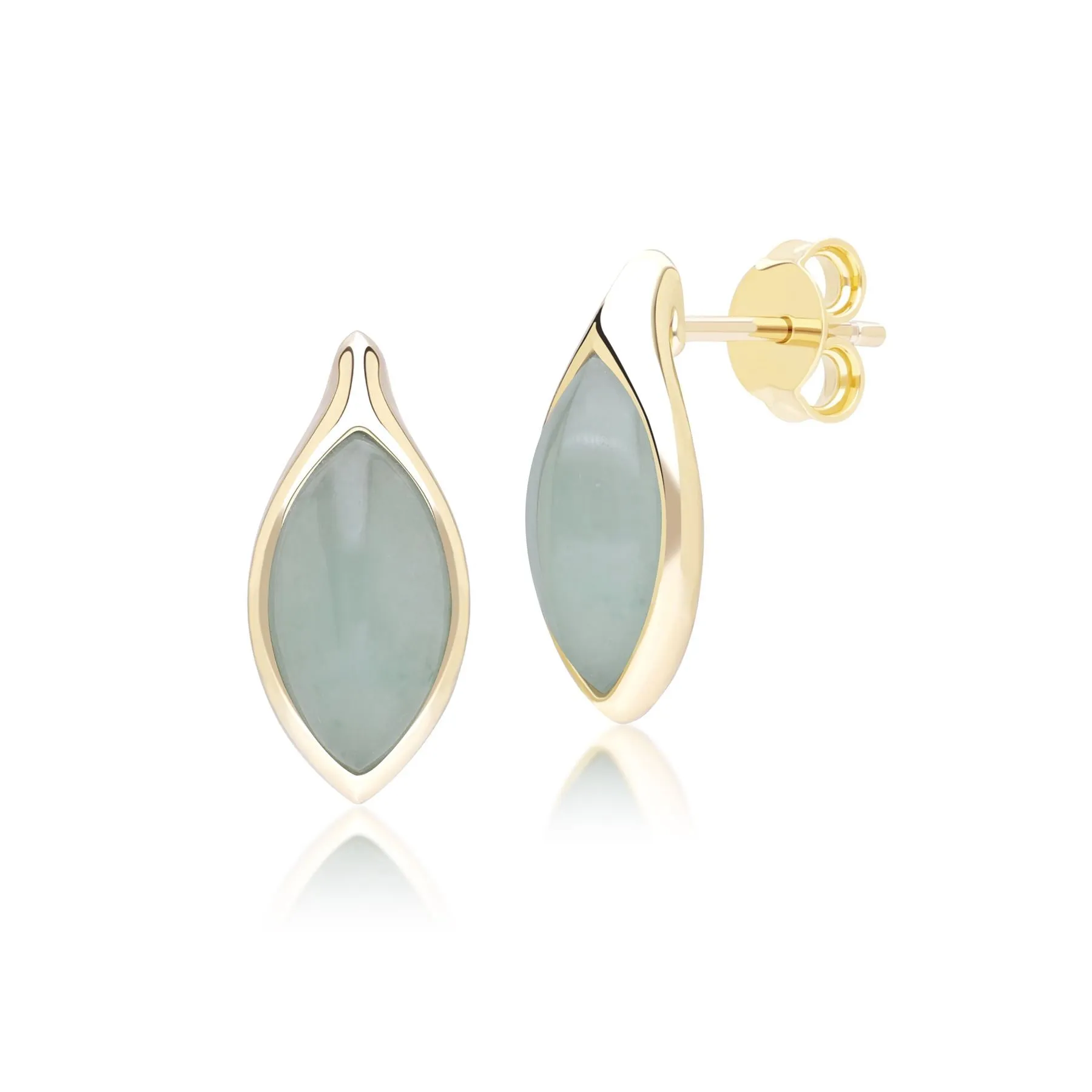 Classic Marquise Green Jadeite Stud Earrings in 9ct Yellow Gold sold by Gemondo Jewellery