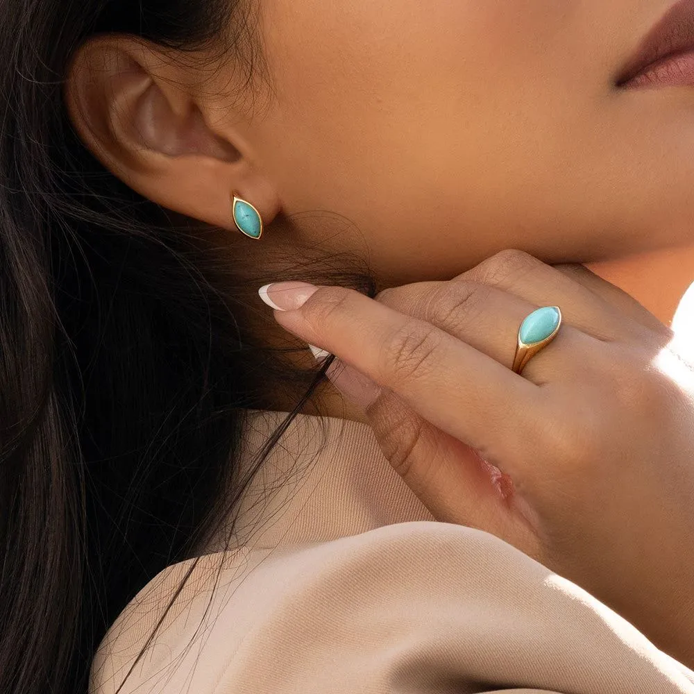 Classic Marquise Turquoise Stud Earrings in 9ct Yellow Gold sold by Gemondo Jewellery product image thumbnail 2