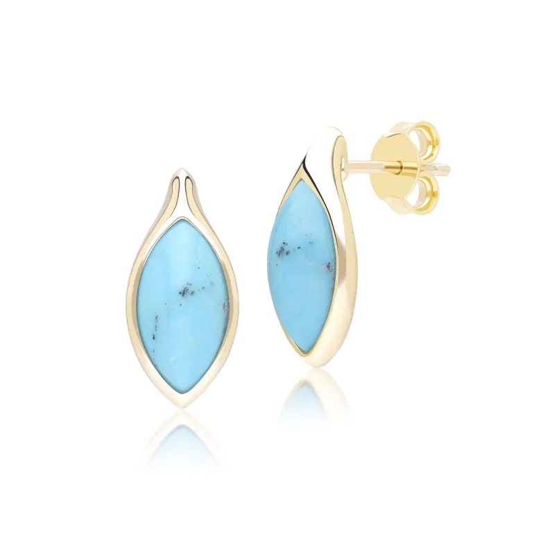 Classic Marquise Turquoise Stud Earrings in 9ct Yellow Gold sold by Gemondo Jewellery