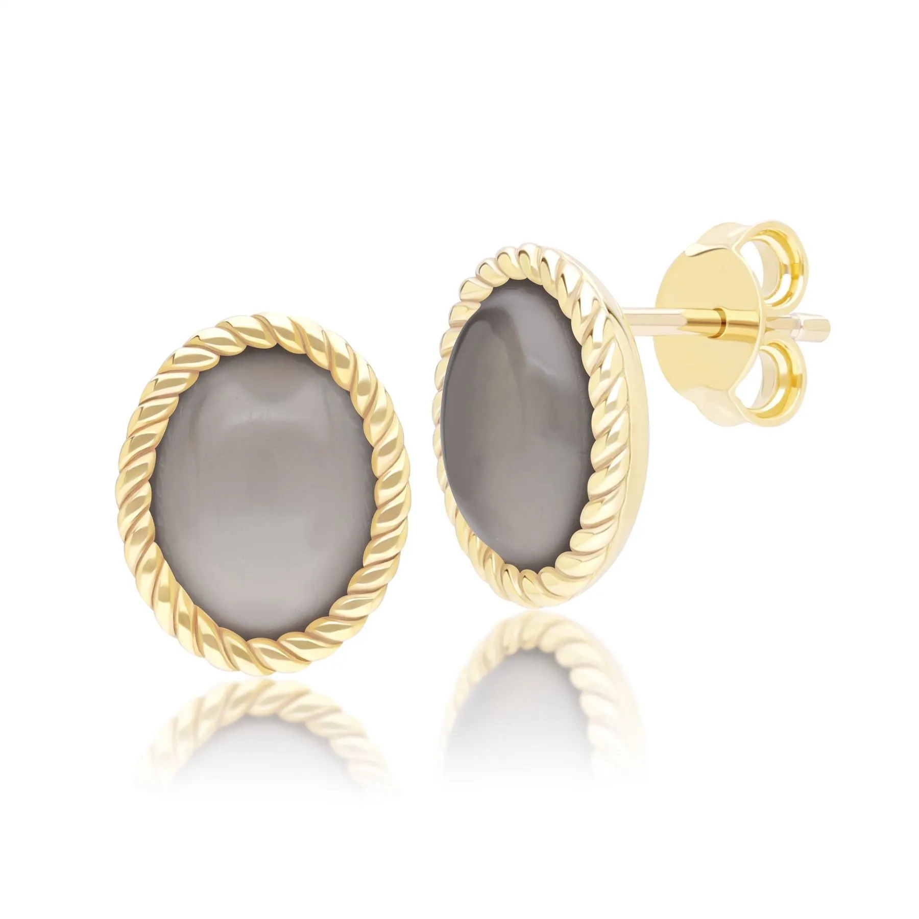 Classic Oval Black Moonstone Stud Earrings in 9ct Yellow Gold sold by Gemondo Jewellery