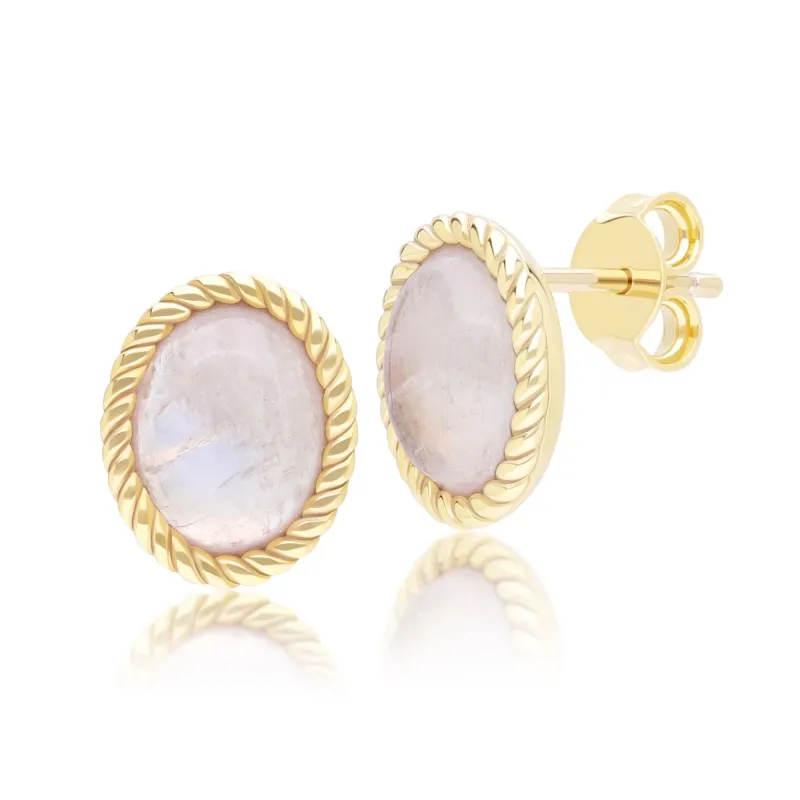 Classic Oval Rainbow Moonstone Stud Earrings in 9ct Yellow Gold sold by Gemondo Jewellery